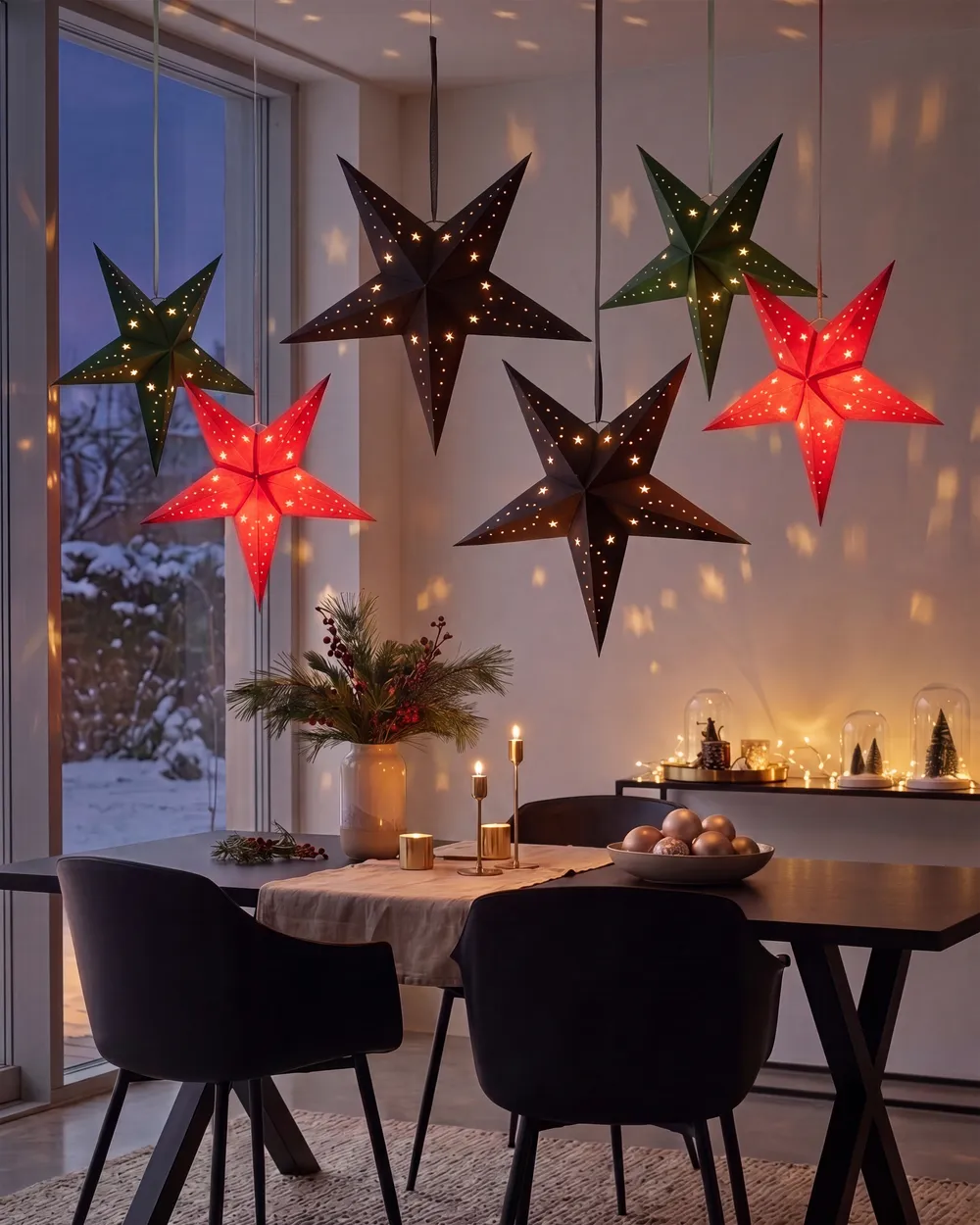 Set of 2 Hanging Decorations LED MOTTI 45 cm Star Black