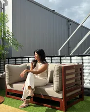 Garden Sofa 2 Seater TRANI Modular Acacia Wood Dark Red_1019890