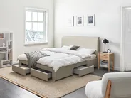 Bed with Storage Drawers SOUTRIN Fabric Beige 160 x 200 cm (EU King Size)_993421