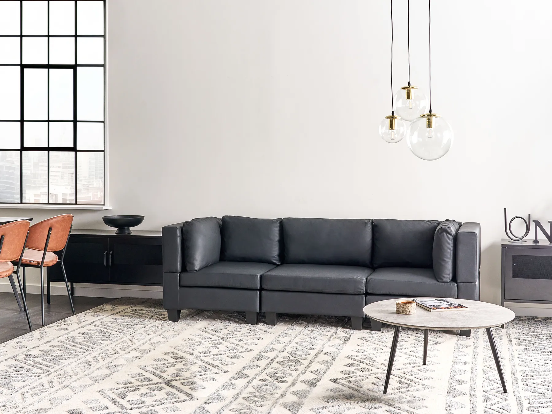 Modular Sofa 3 Seater UNSTAD Faux Leather Black_936286