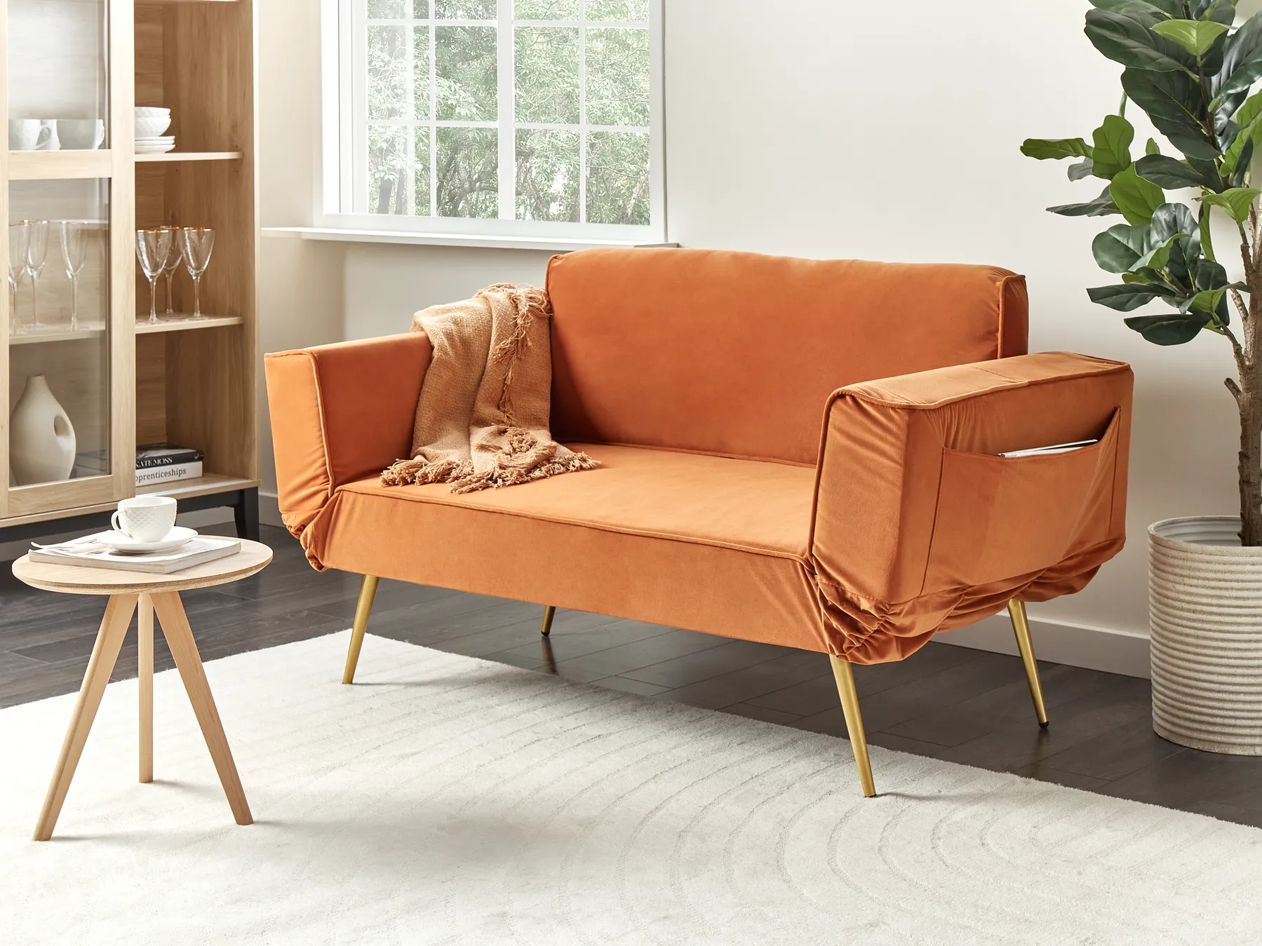 Sofa Bed 2 Seater SAARELA Velvet Orange_932699
