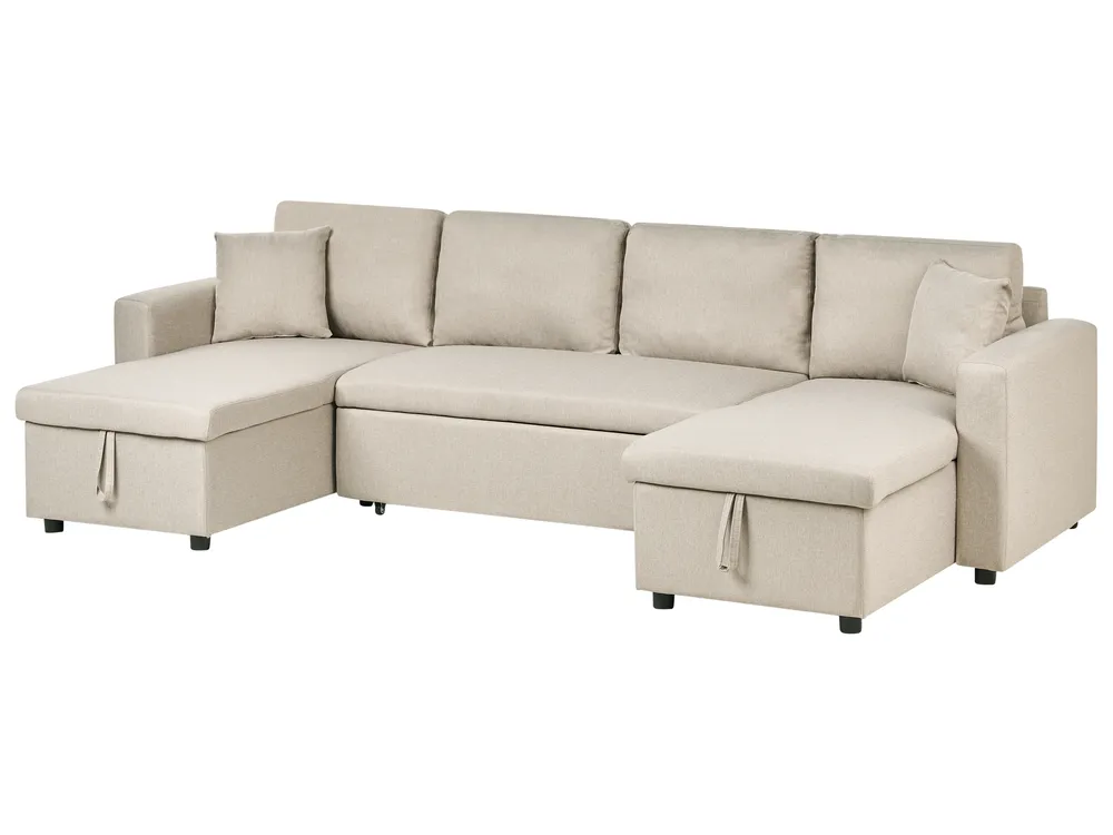 U-Shape Sofa Bed 5 Seater SOMMEN with Storage Fabric Beige_987214