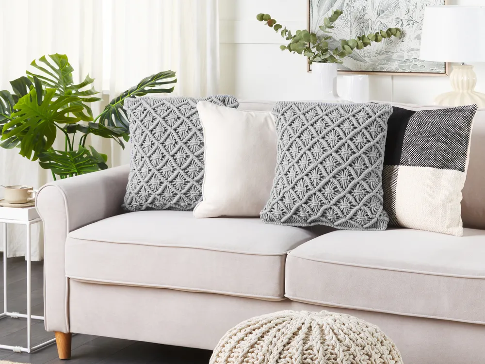 Throw Cushion KIZKALESI 45 x 40 cm Cotton Grey Geometric Pattern