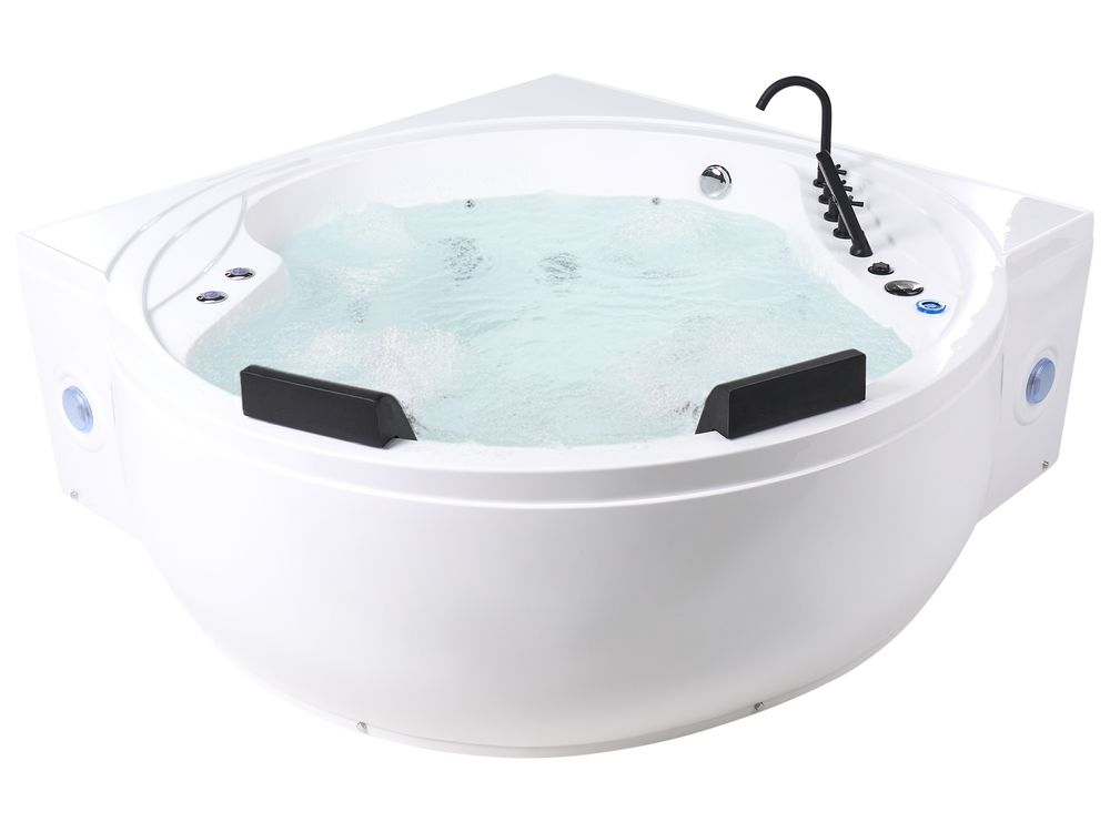 Hörnbubbelbadkar med LED MANRESA 225 x 160 cm med inbyggd Bluetooth-högtalare Vit