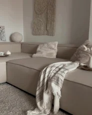 Modular Corner Sofa 3 Seater APRICA with Ottoman Faux Linen Beige Right Hand_975311
