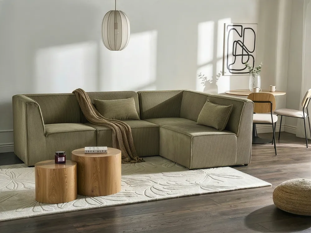 Modular Corner Sofa 4 Seater LEMVIG Corduroy Green Left Hand