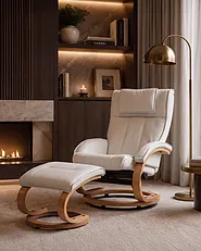 Massagestol MAJESTIC med fotpall Konstläder Vit_1150304