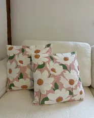 Set of 2 Decorative Cushions JATROPHA 45 x 45 cm Cotton Pink Floral Pattern_975201