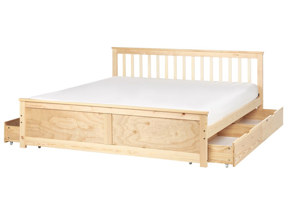 Bed with 4 Drawers OLENDON Pine Wood Light Brown 180 x 200 cm (EU Super King)