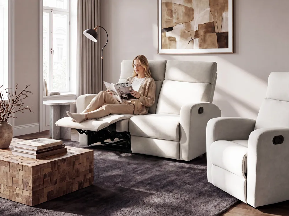 Manuell reclinersoffa 2-sits VERDAL Inklusive fotstöd Sammet Beige_1081122