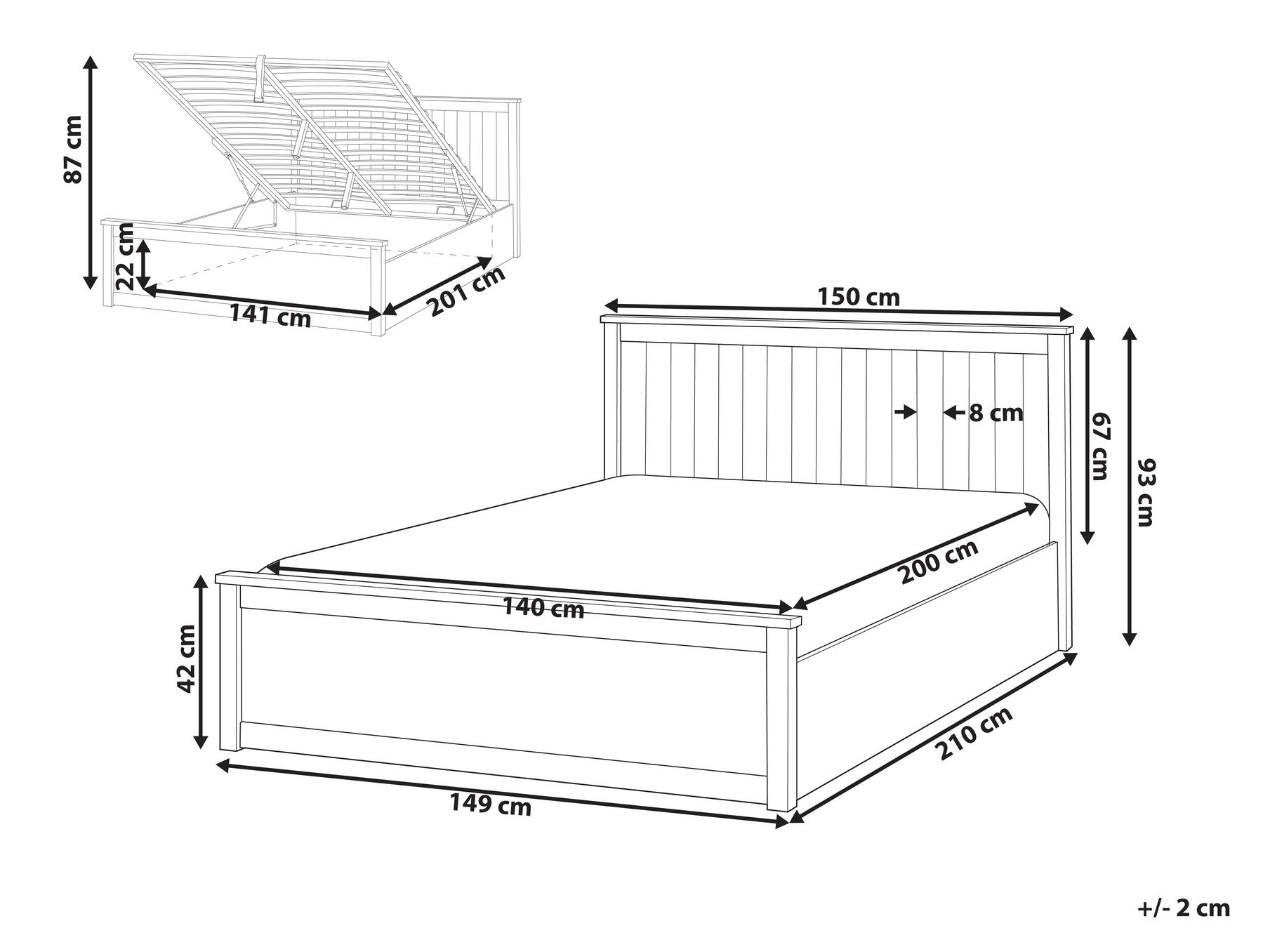Ottoman Bed LAMBRES Pine Wood White 140 x 200 cm (EU Double)_985617