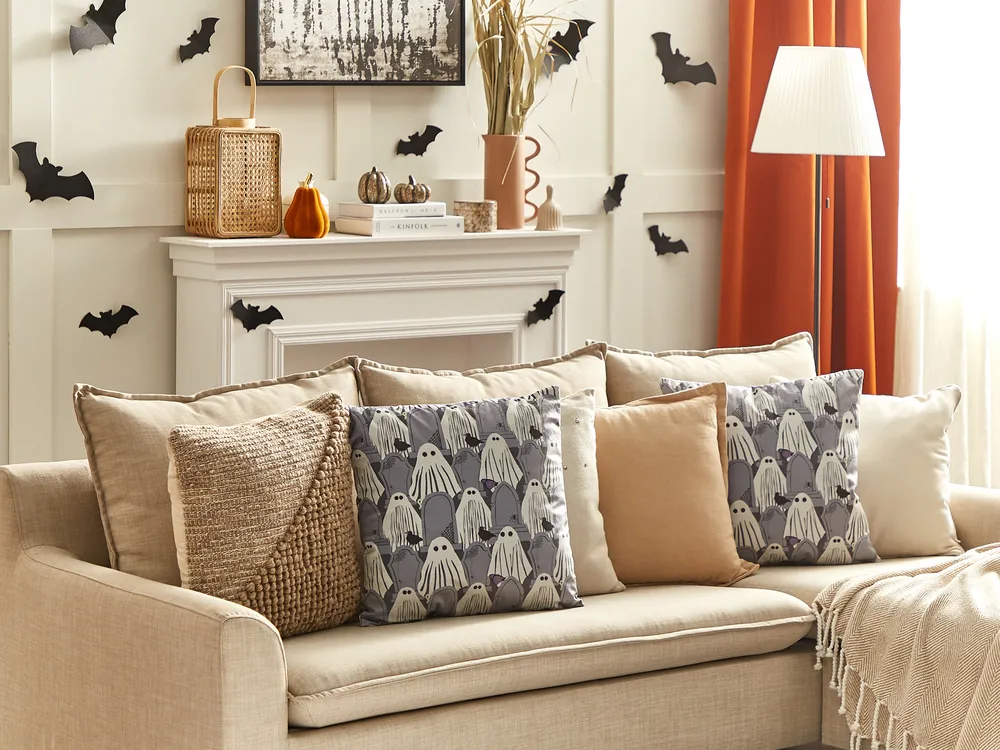 Set of 2 Decorative Cushions FANATE 45 x 45 cm Velvet Grey Abstract Pattern