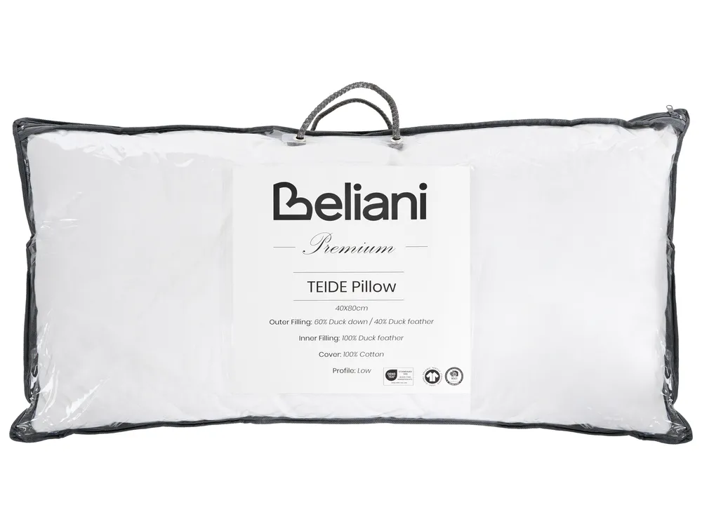 3-Chamber Bed Pillow TEIDE Low 40 x 80 cm Duck Feathers and Down White_1022900