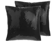 Set of 2 Decorative Cushions ASTER 45 x 45 cm Black Solid_770935