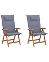 Set of 2 Garden Chairs with Cushions JAVA Acacia Wood Blue
