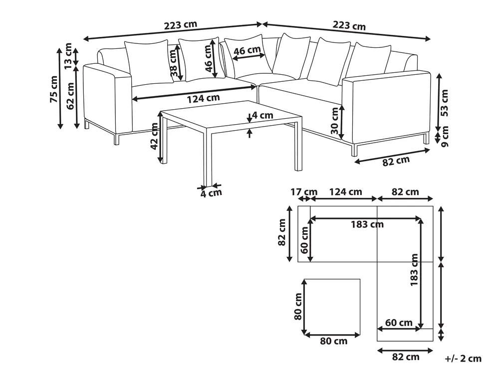 Garden Corner Sofa with Table 5 Seater BELIZE Modular Beige Right Hand_833581