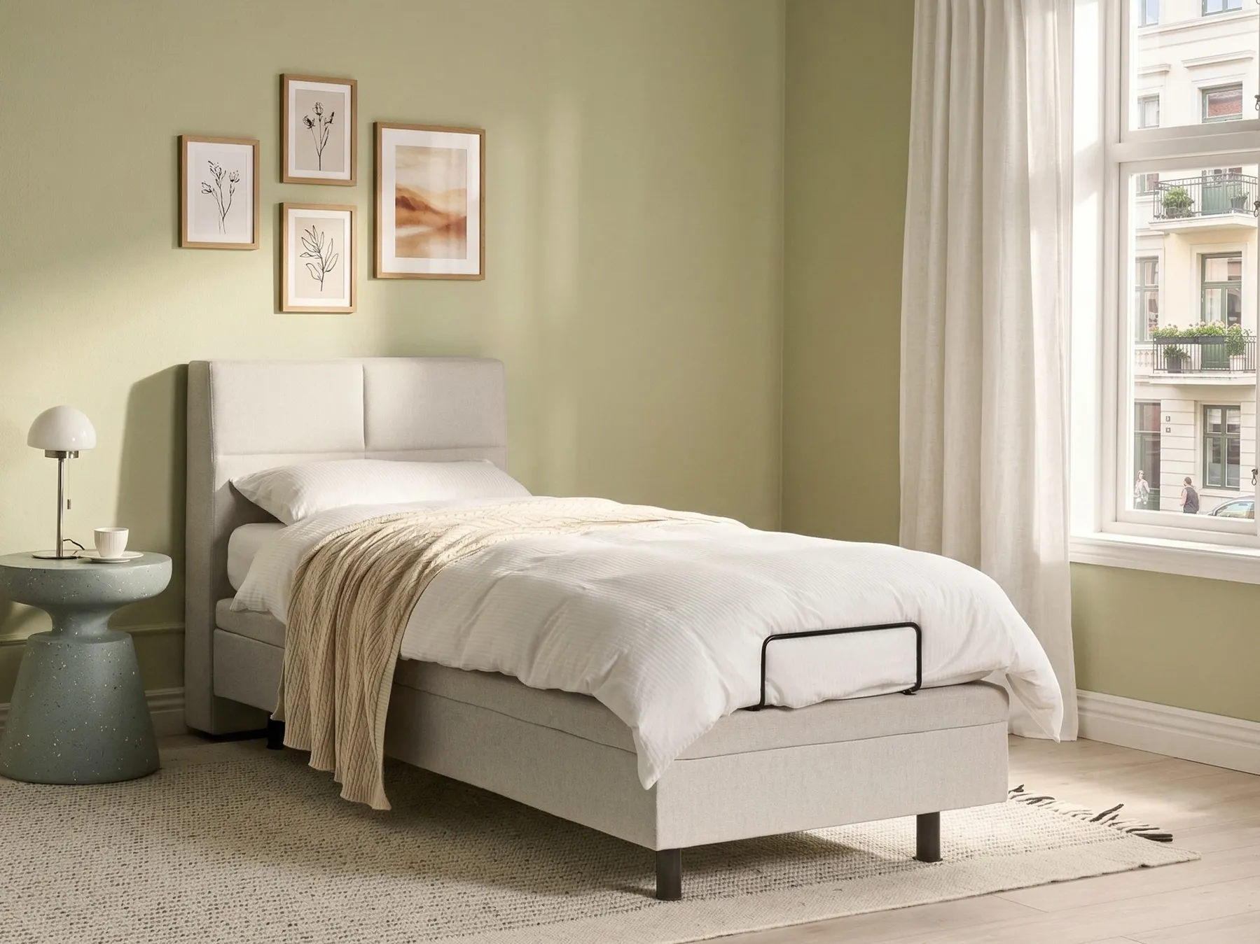 Adjustable Bed Fabric VICEROY 90 x 200 cm (EU Single) Light Beige_1044478