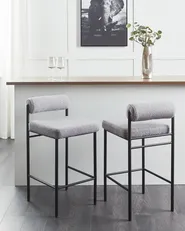 Set of 2 Bar Chairs AMAYA Boucle Grey_928345