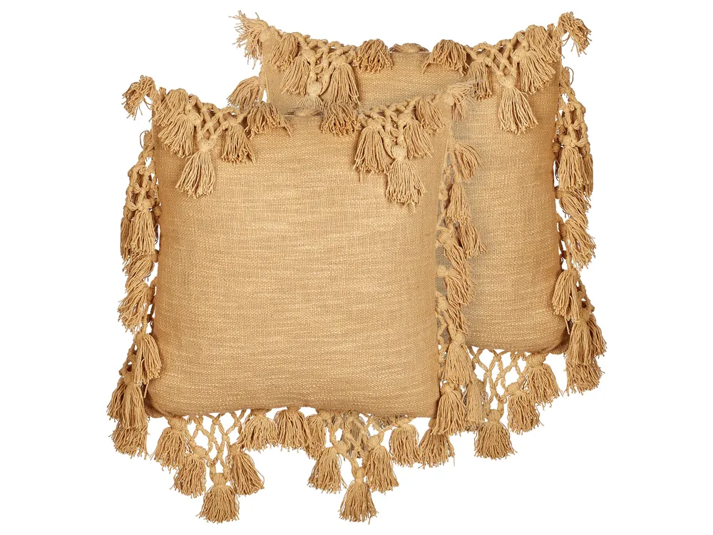Set of 2 Decorative Cushions OLEARIA 45 x 45 cm Cotton Beige Solid
