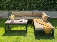 Garden Corner Sofa with Table 5 Seater MESSINA Metal Sand Beige Left Hand_932140