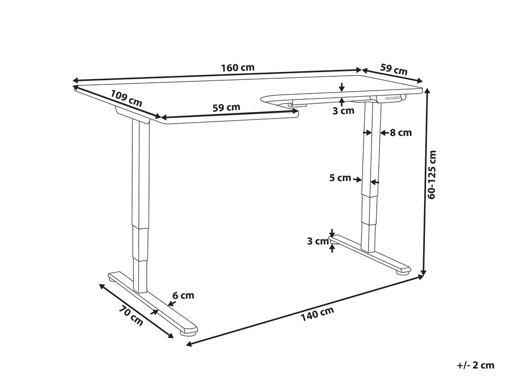 Kulmatyöpöytä sähkösäädettävä DESTINES 160 cm 109 cm Valkoinen Vasen_927751