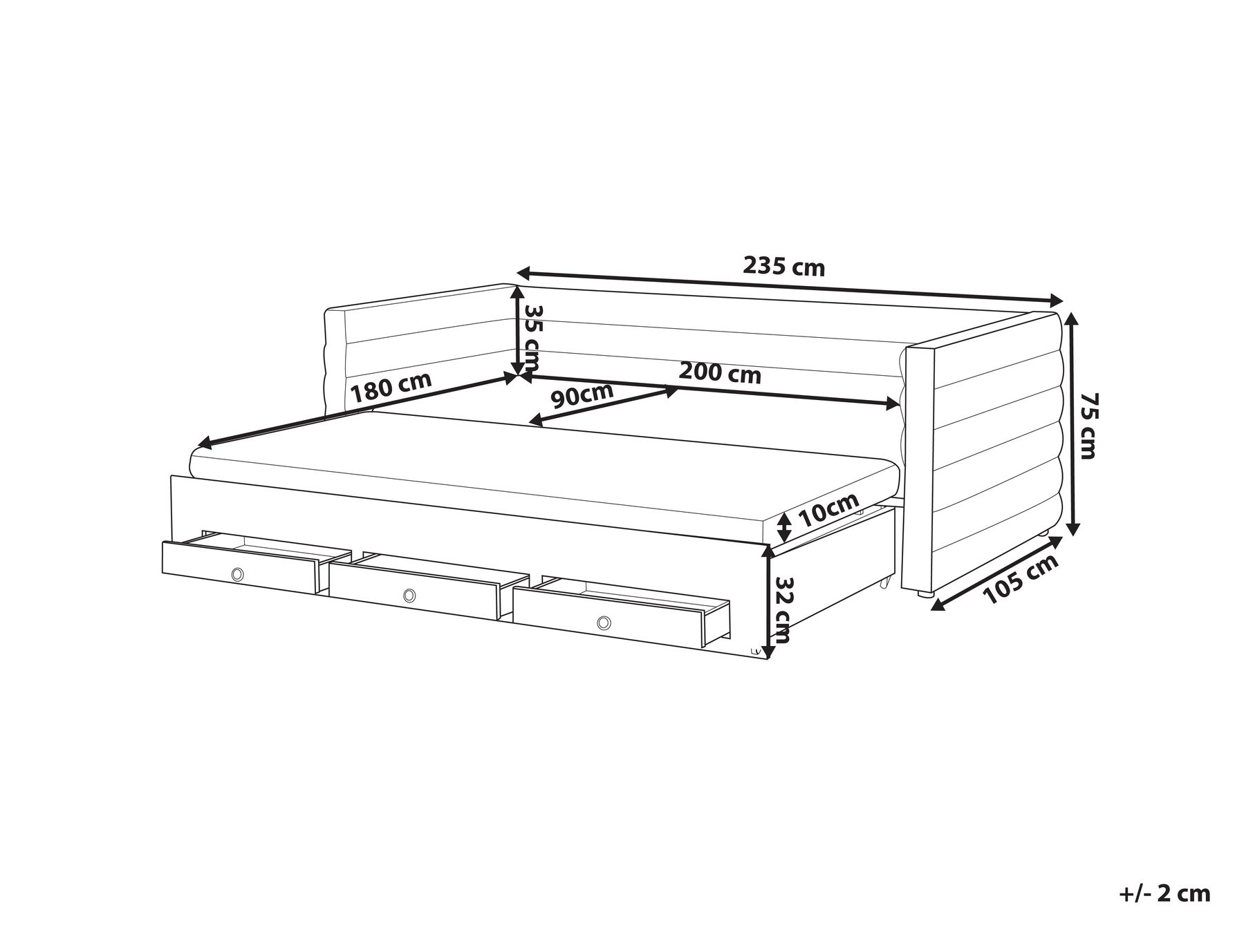 Dagbädd med förvaring Sammet MEUDON 90 x 200 cm Grå_1022106