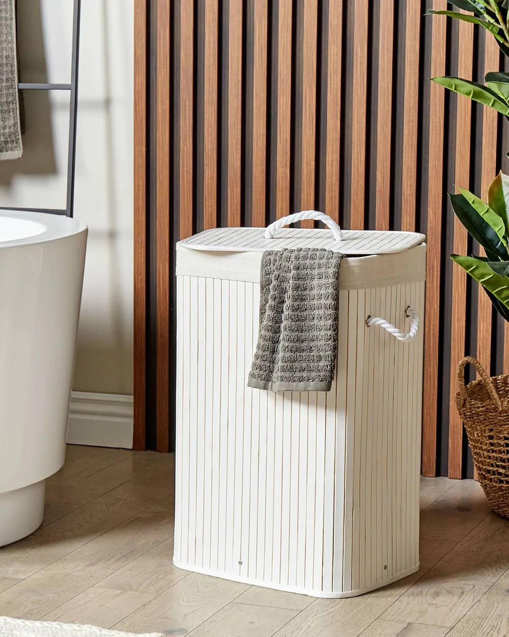 Laundry Basket KOMARI Bamboo White 72 L