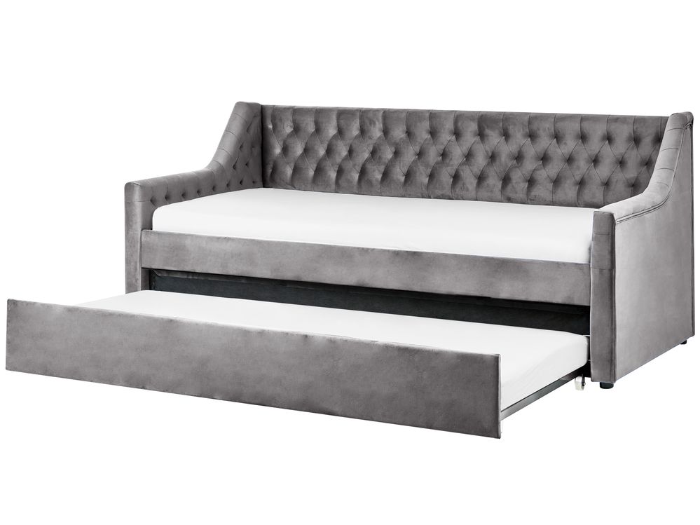 Uttrekksseng Fløyel MONTARGIS 90 x 200 cm Lysegrå