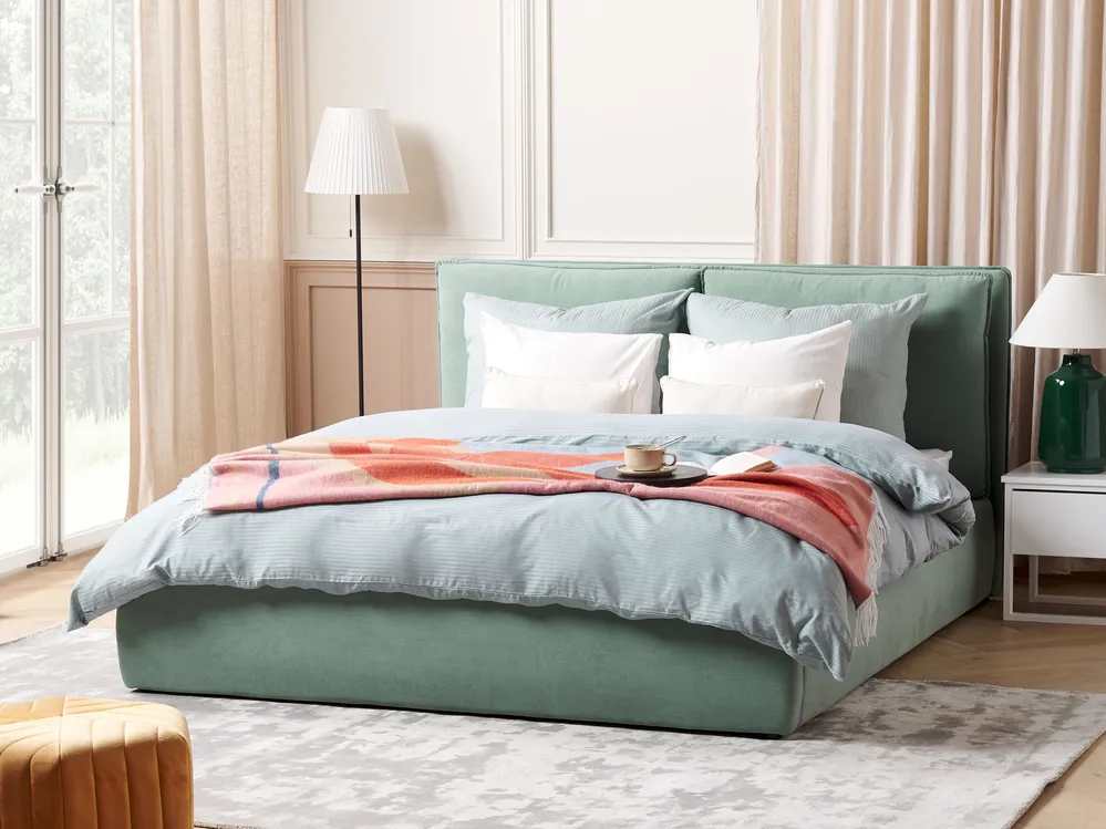 Ottoman Bed BAJONNA Velvet Mint Green 160 x 200 cm (EU King Size)