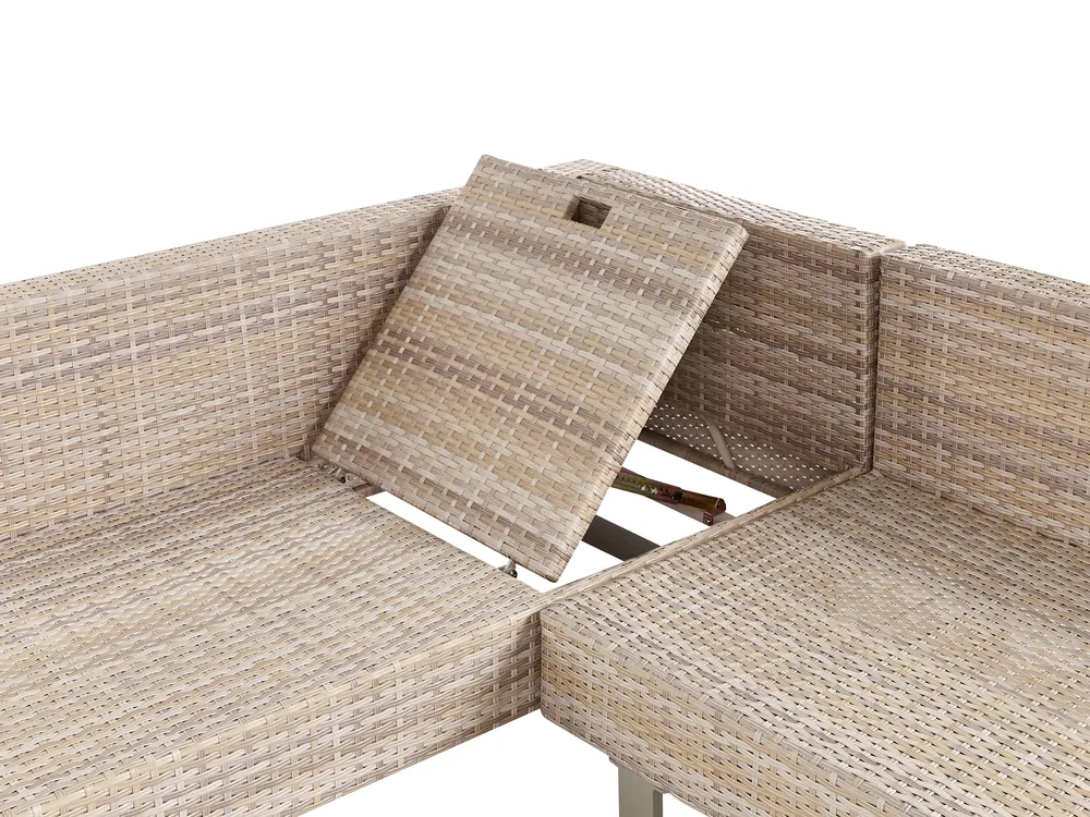 Trädgårdshörnsoffa med bord 5-sits LANCIANO Konstrotting Off-White Högervänd_930948