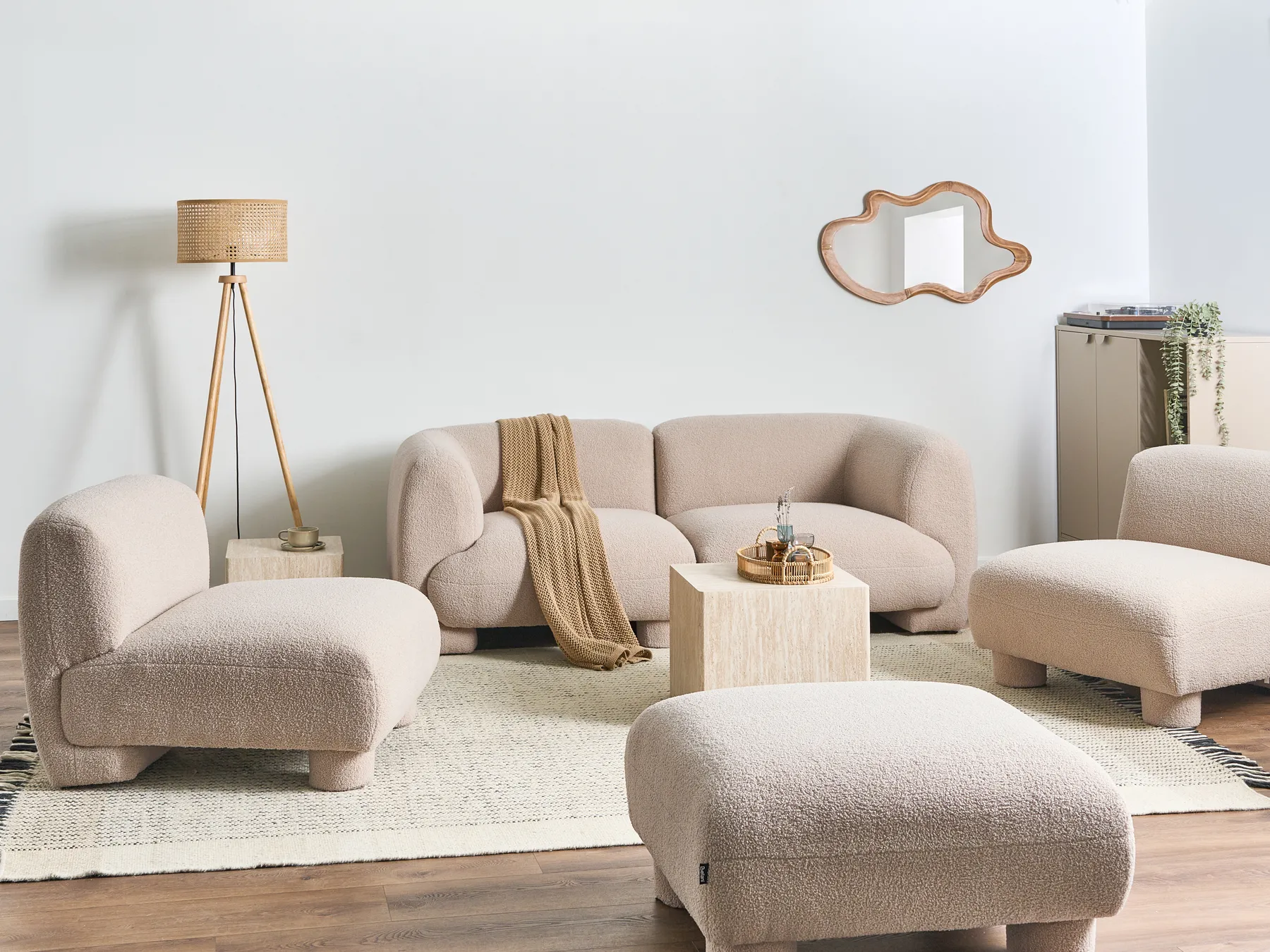 Modulär soffgrupp 4-sits MJALBI Bouclé Beige_1075293