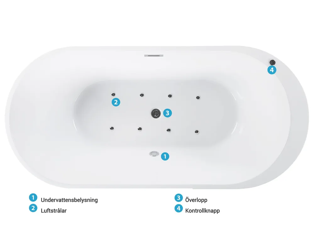 Fristående bubbelbadkar med LED NEVIS 1700 x 800 mm Svart_784349