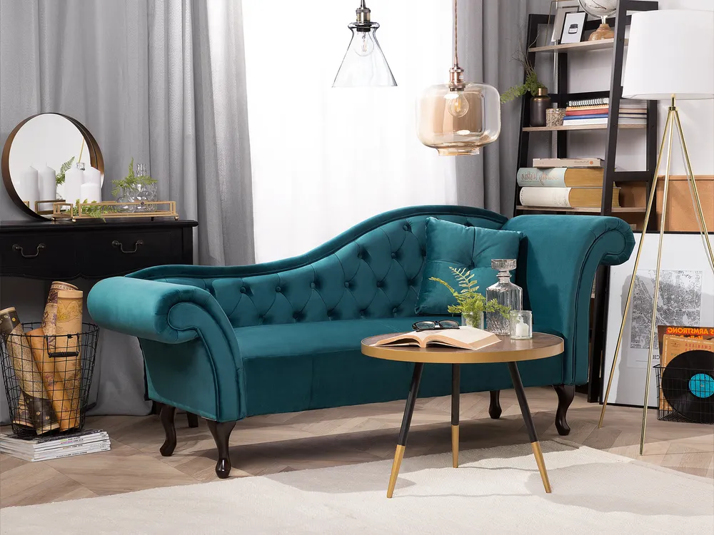 Right-Hand Chaise Longue LATTES Velvet Teal