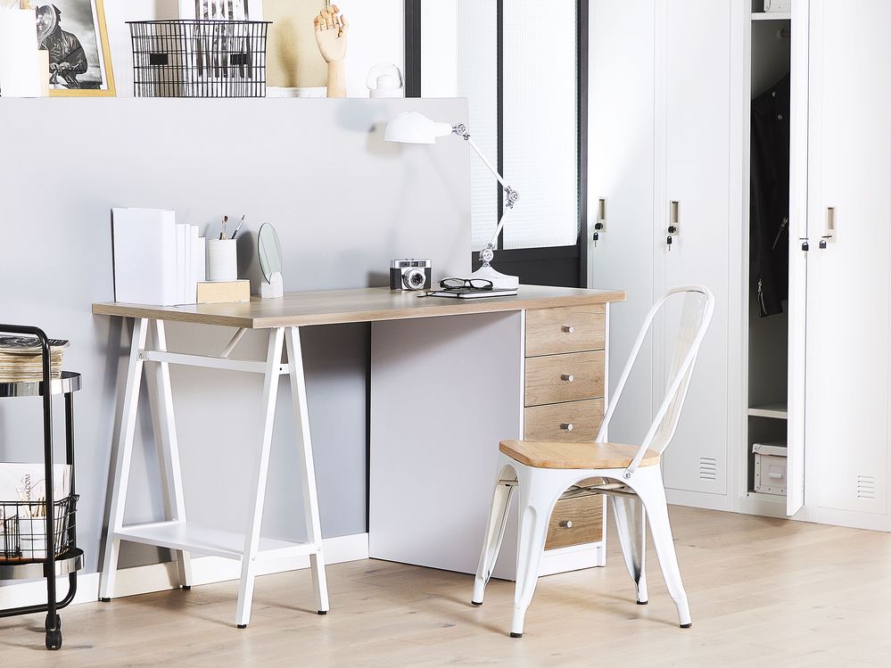 Skrivebord HEBER 140 cm 60 cm med skuffer Brun/hvit