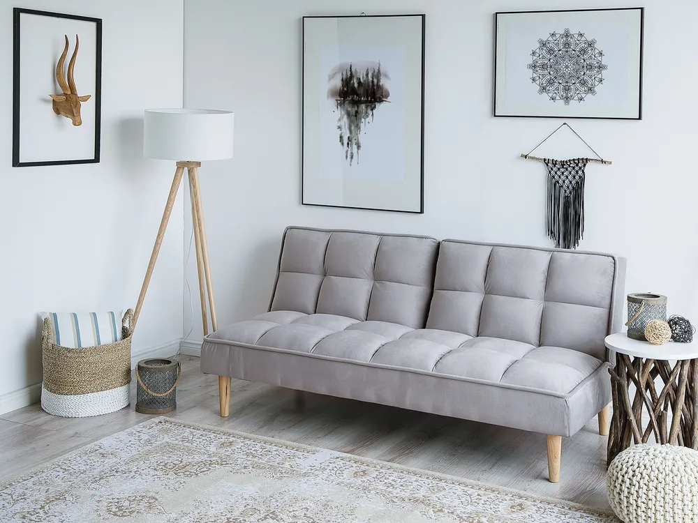 Sofa Bed 3 Seater SILJAN Fabric Light Grey Grey_1010092