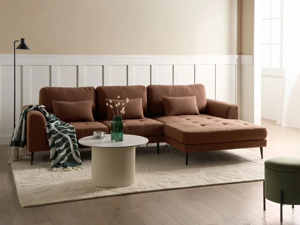 Corner Sofa 3 Seater FLAM Boucle Brown Left Hand