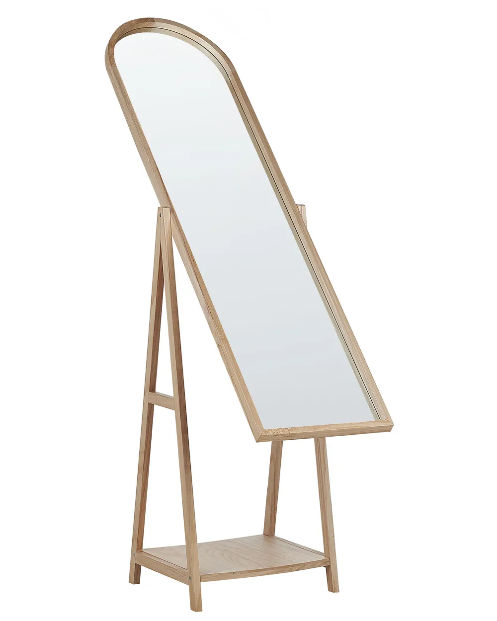 Standing Mirror with Shelf CHAMBERY 170 cm Paulownia Wood Light Brown_830391
