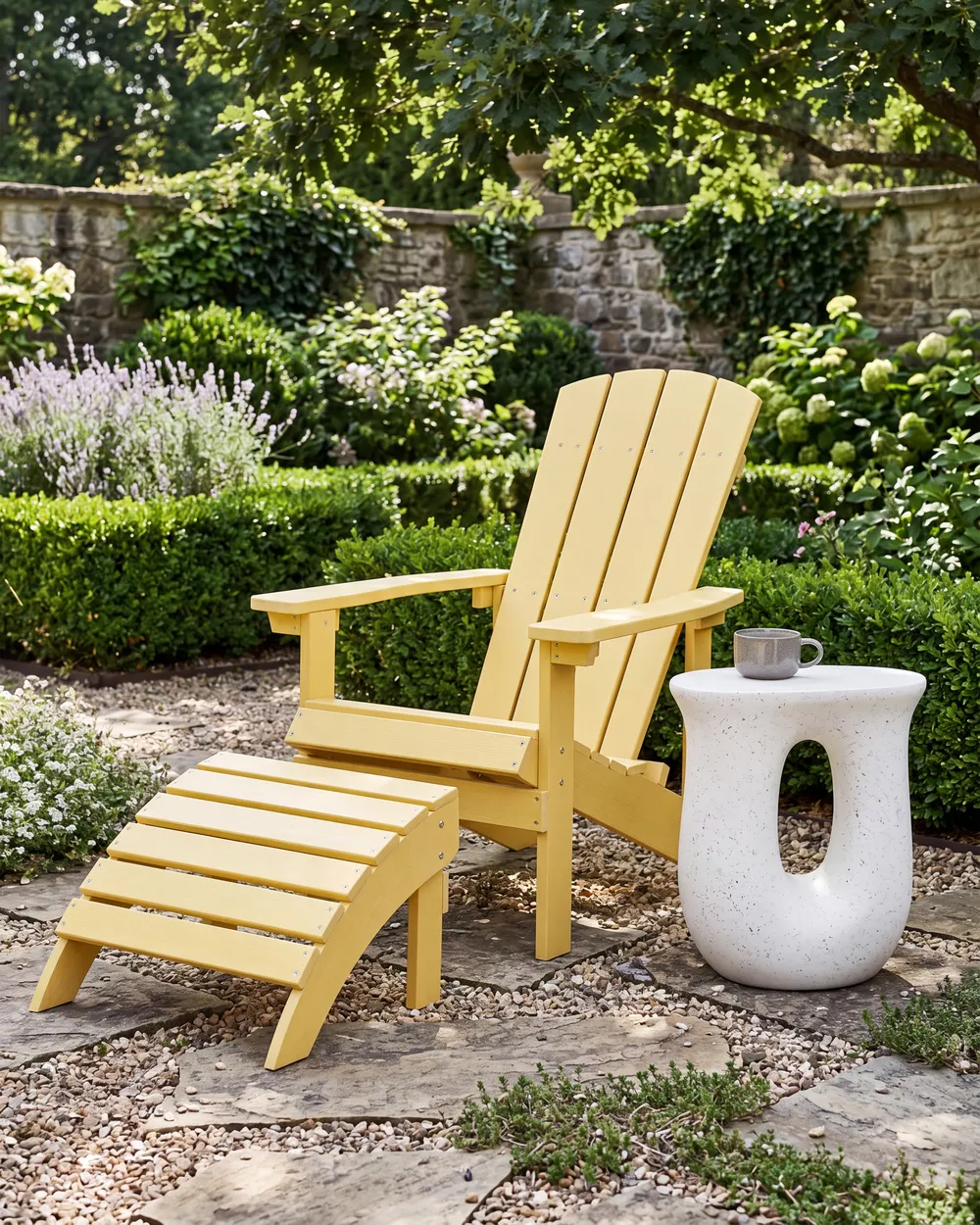 Garden Chair ADIRONDACK with Footstool Yellow