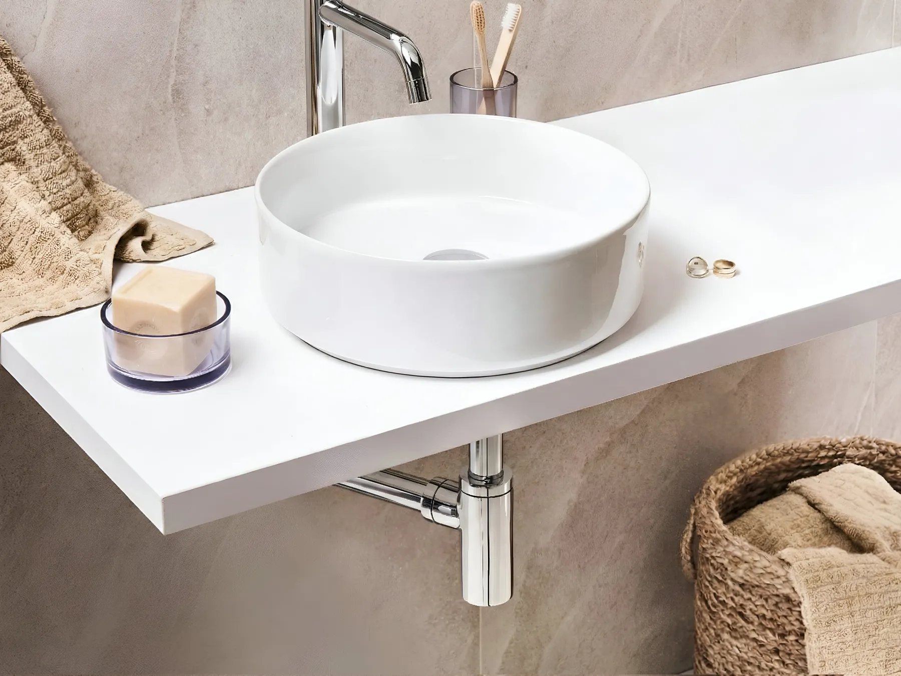 Basin Bottle Trap with Click Clack Waste MAFREDI Brass Silver_978133