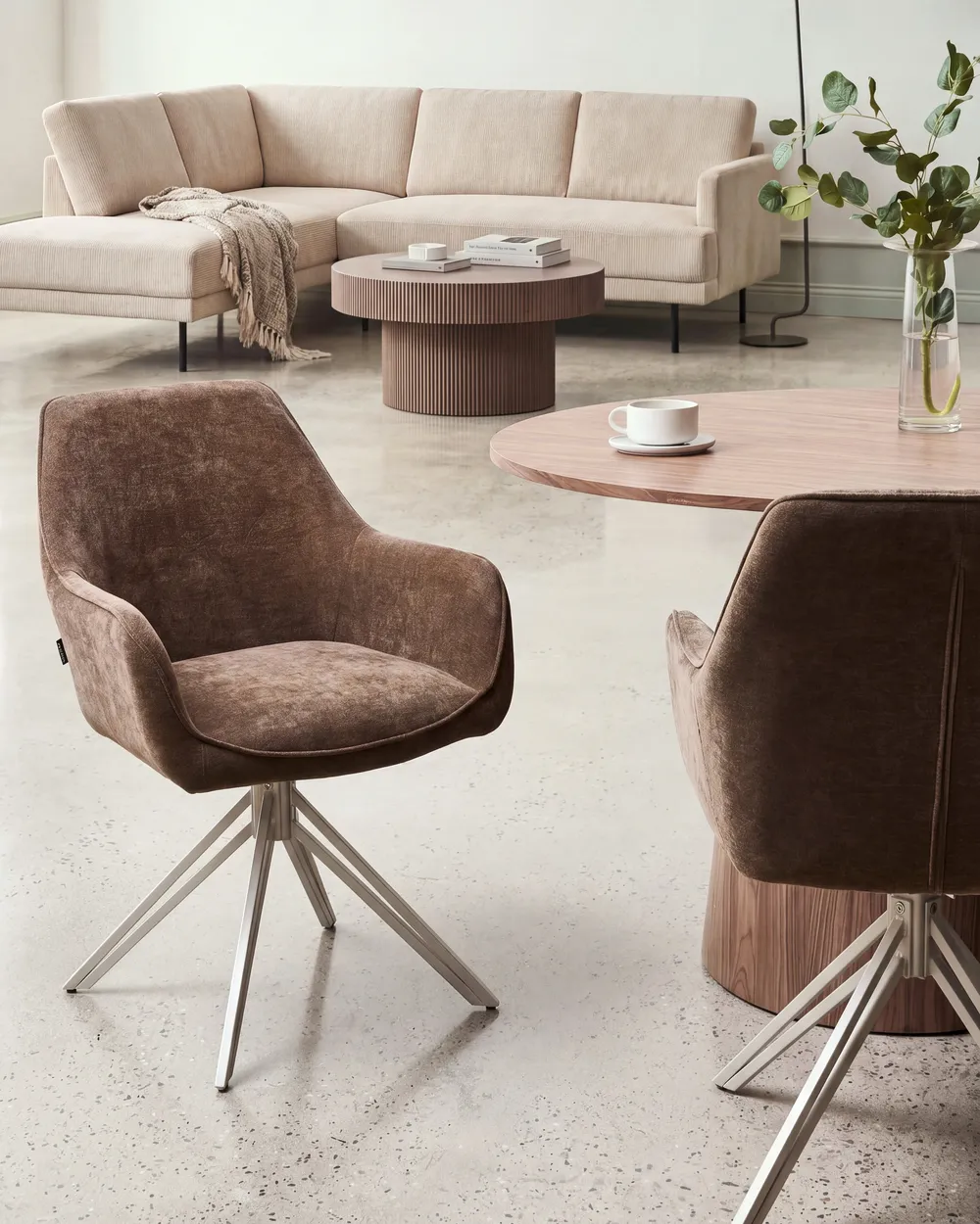 Set of 2 Dining Chairs JODAR Fabric Brown