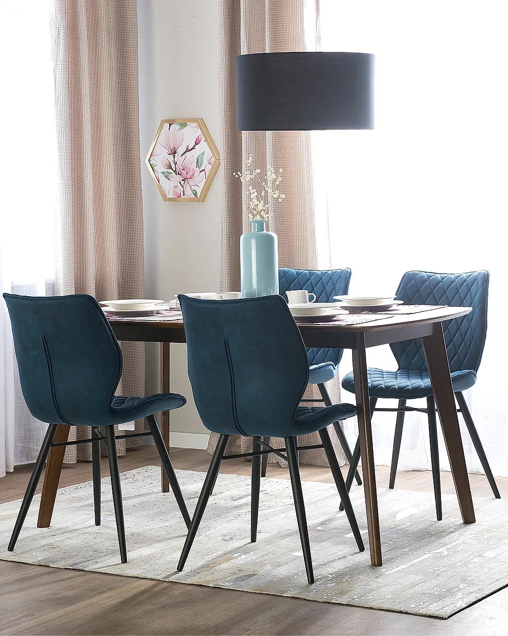 Set of 2 Dining Chairs LISLE Fabric Teal