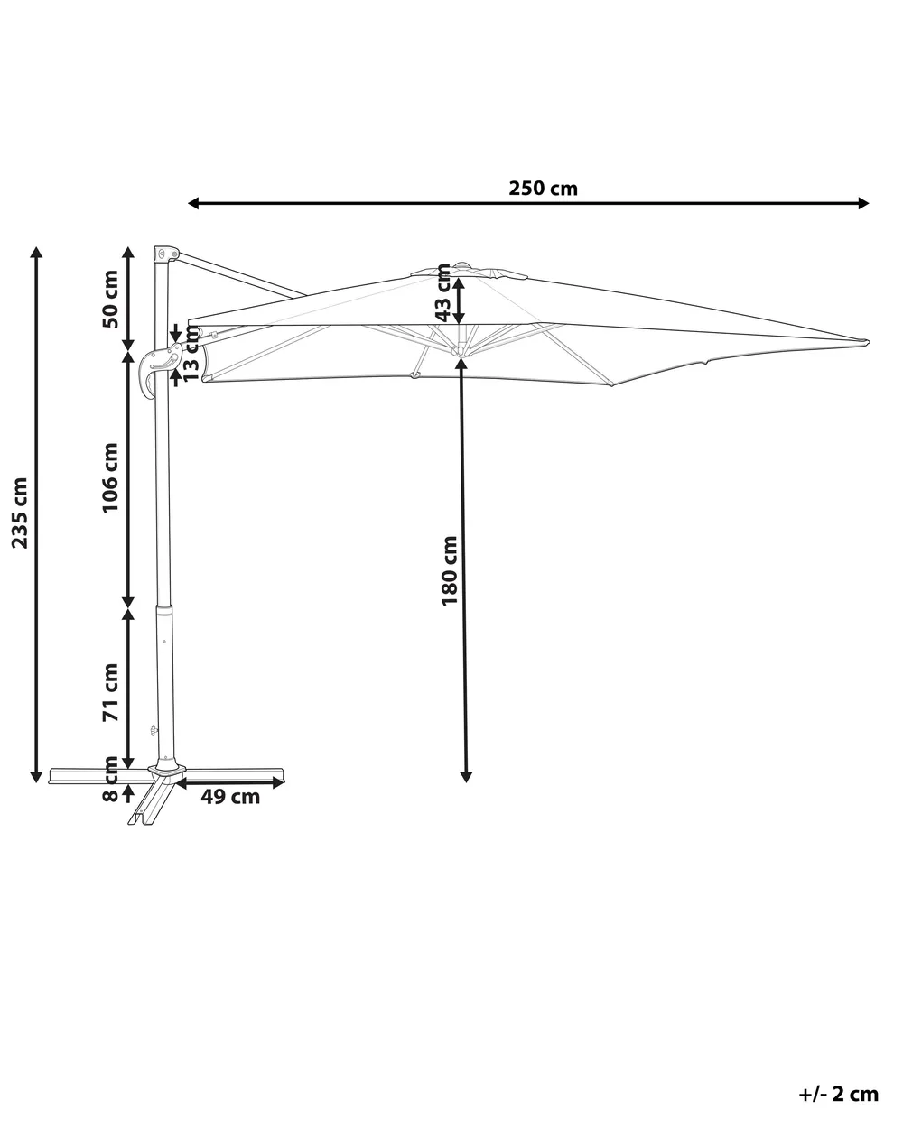 Cantilever Parasol 250 cm MONZA Burgundy_700292