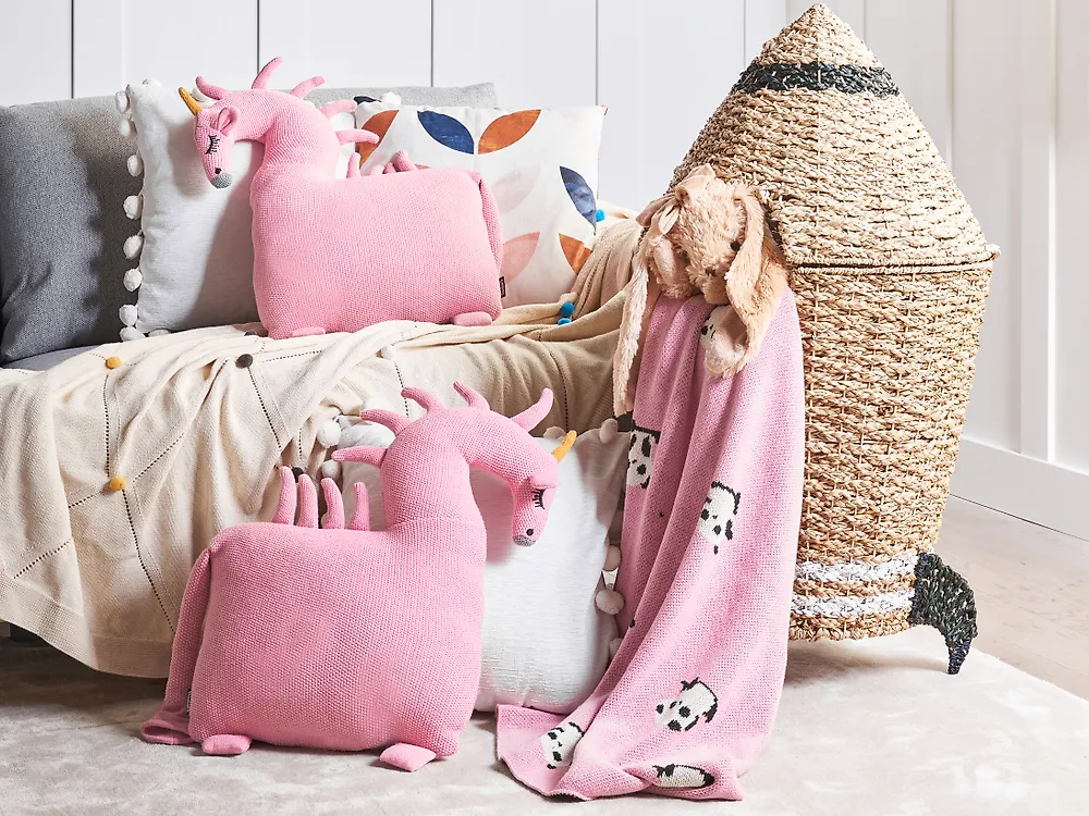 Set med 2 prydnadskuddar LAMMI 45 x 45 cm Bomull Enhörning Rosa_1175883