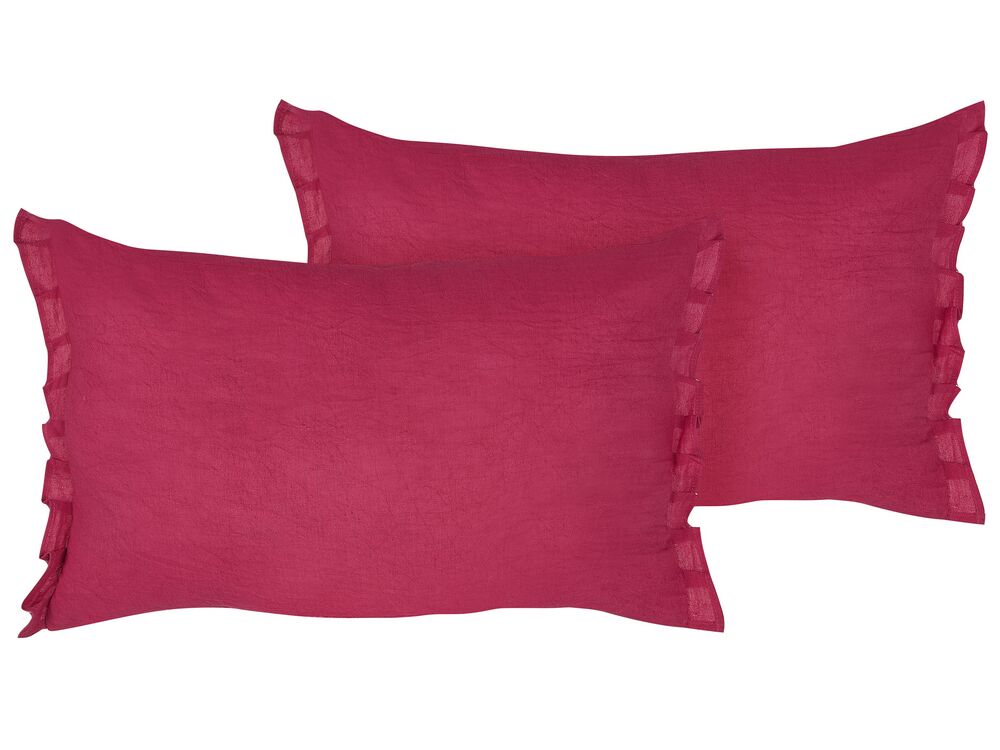 Set of 2 Decorative Cushions SASSAFRAS 30 x 45 cm Linen Burgundy Solid