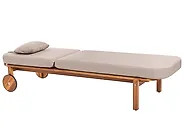 Sun Lounger with Cushion LATERZA  Reclining Certified Acacia Wood Taupe_1165872