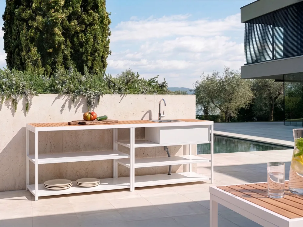Outdoor Kitchen Island AVETRANA Brown/ White Metal_1068912