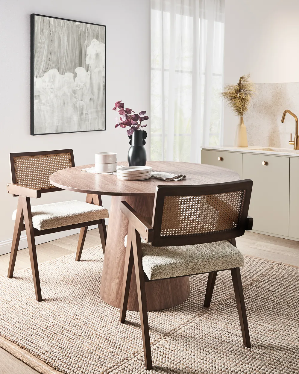 Set of 2 Dining Chairs AVA Wood Brown/ Light Beige