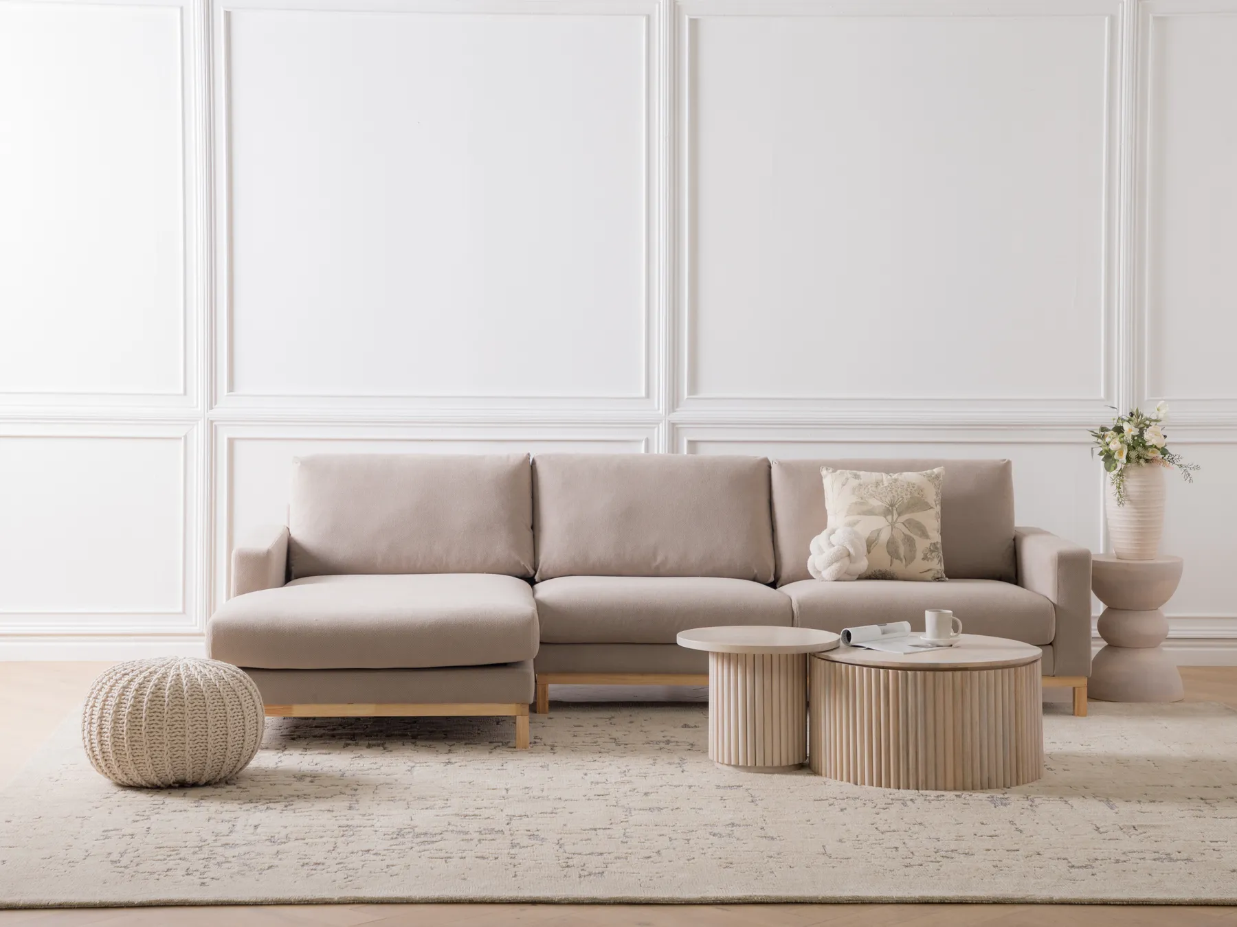 Corner Sofa 4 Seater SIGGARD Fabric Taupe Right Hand_944880