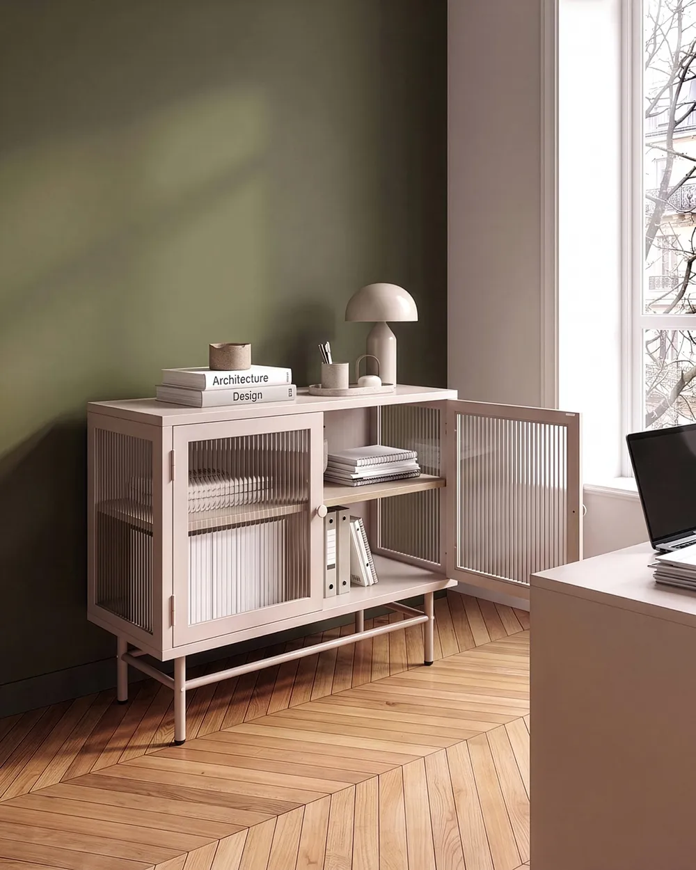 Vitriinisenkki DEVON 77 cm Metalli Beige_1113512