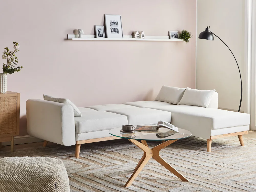 Corner Sofa Bed 3 Seater KAARINA Fabric White Left Hand_1100059